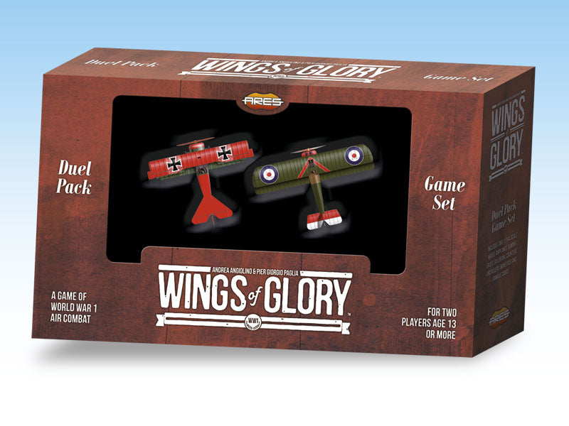 Wings of Glory duel pack for two players featuring World War 1 air combat game set by Ares Games