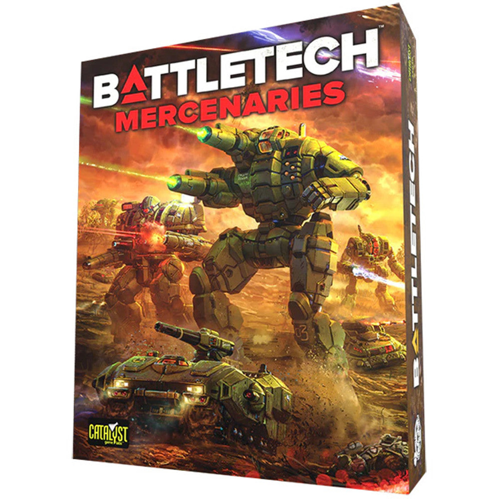 BattleTech: Mercenaries Box Set featuring mechs and tanks in an action-packed sci-fi landscape