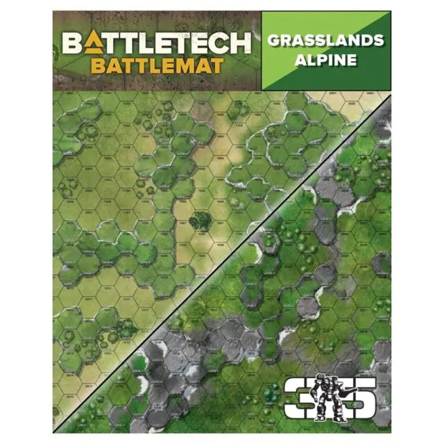 BattleTech battle mat grasslands alpine terrain by Catalyst Games with hex grid for strategy play