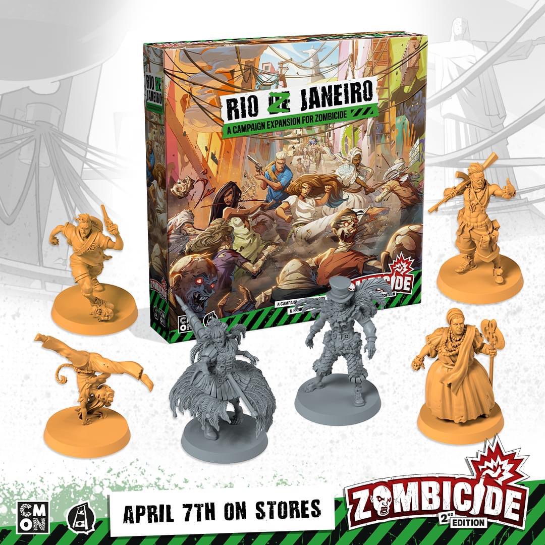 Zombicide: Rio Z Janero board game expansion with detailed miniatures and vibrant packaging