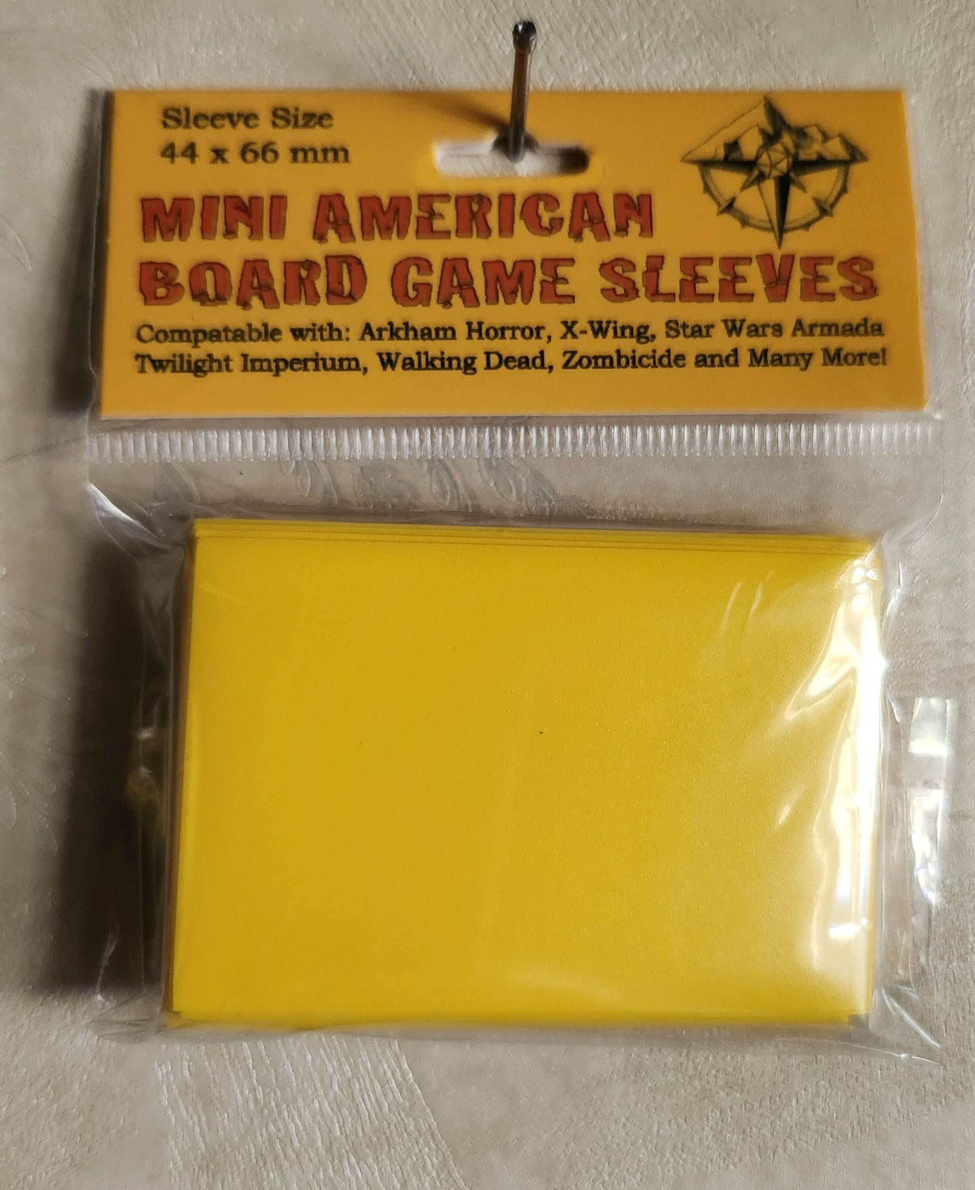 Mini American Board Game Sleeves in Yellow, 44x66 mm, compatible with various popular games