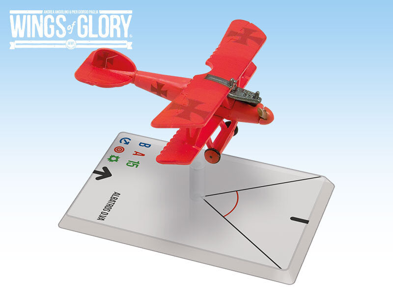 Wings of Glory: Albatros D.V model airplane in red with detailed design and maneuvering base