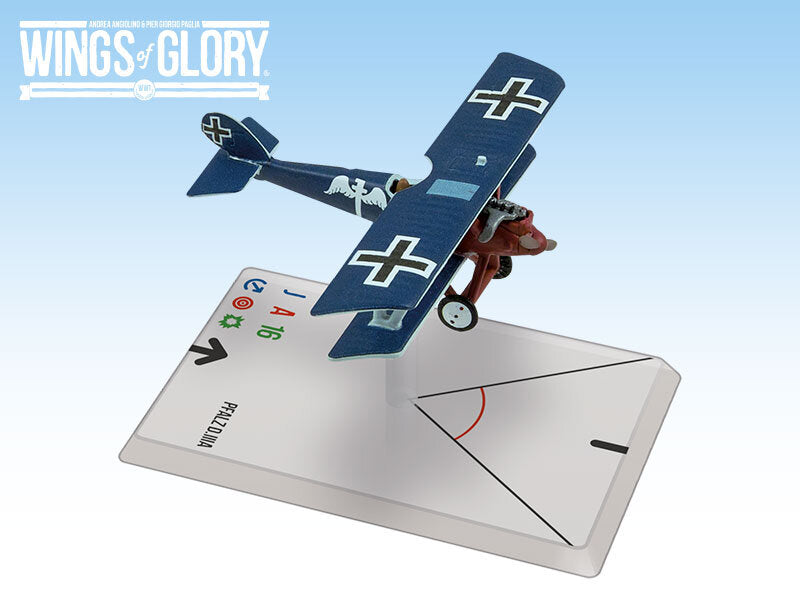 Wings of Glory: Phalz D.III miniature airplane model with detailed blue design and flight stand